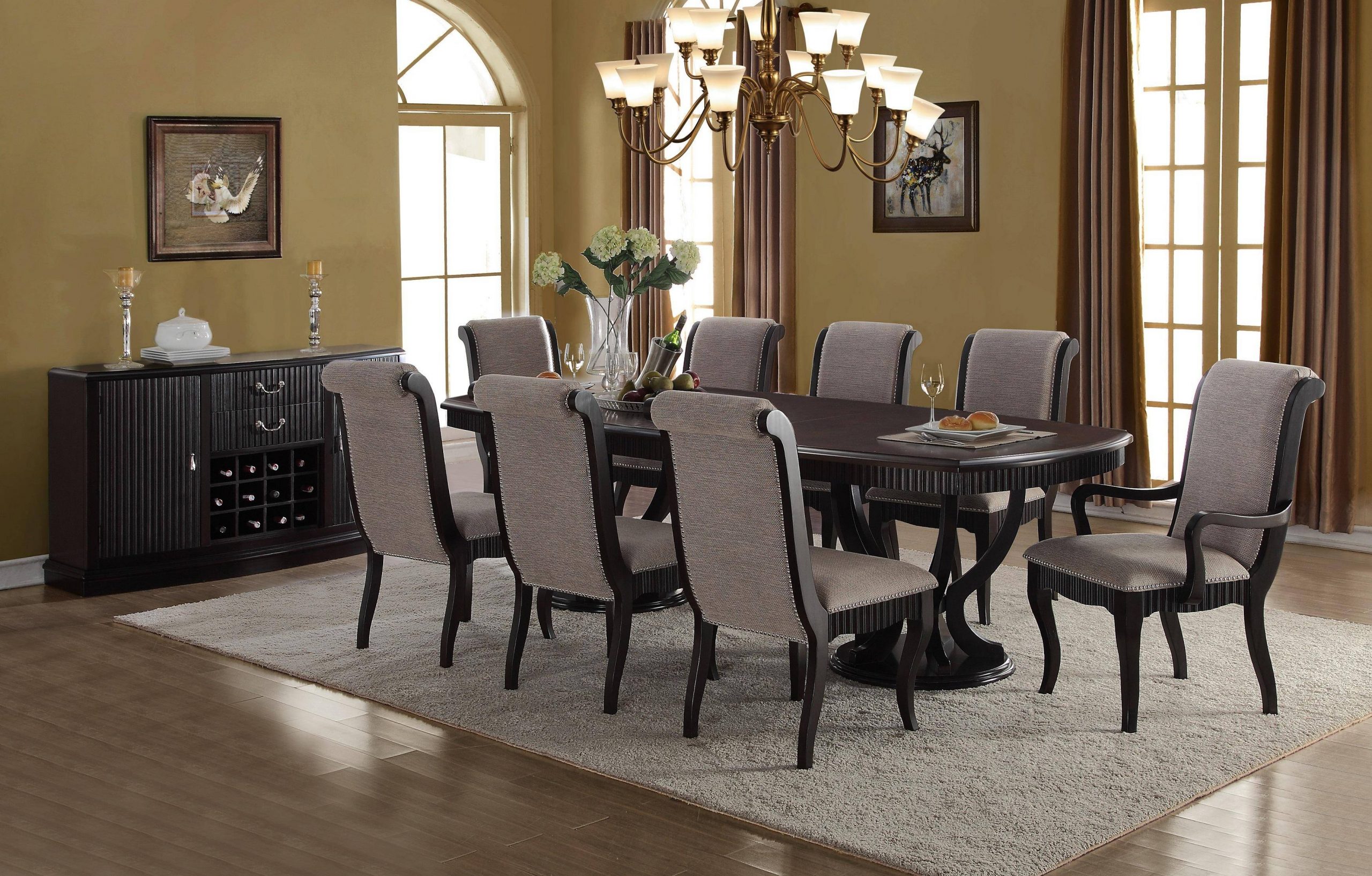 Mcferran D1600 Formal Black Finish Grey Fabric Dining Table regarding proportions 3501 X 2235