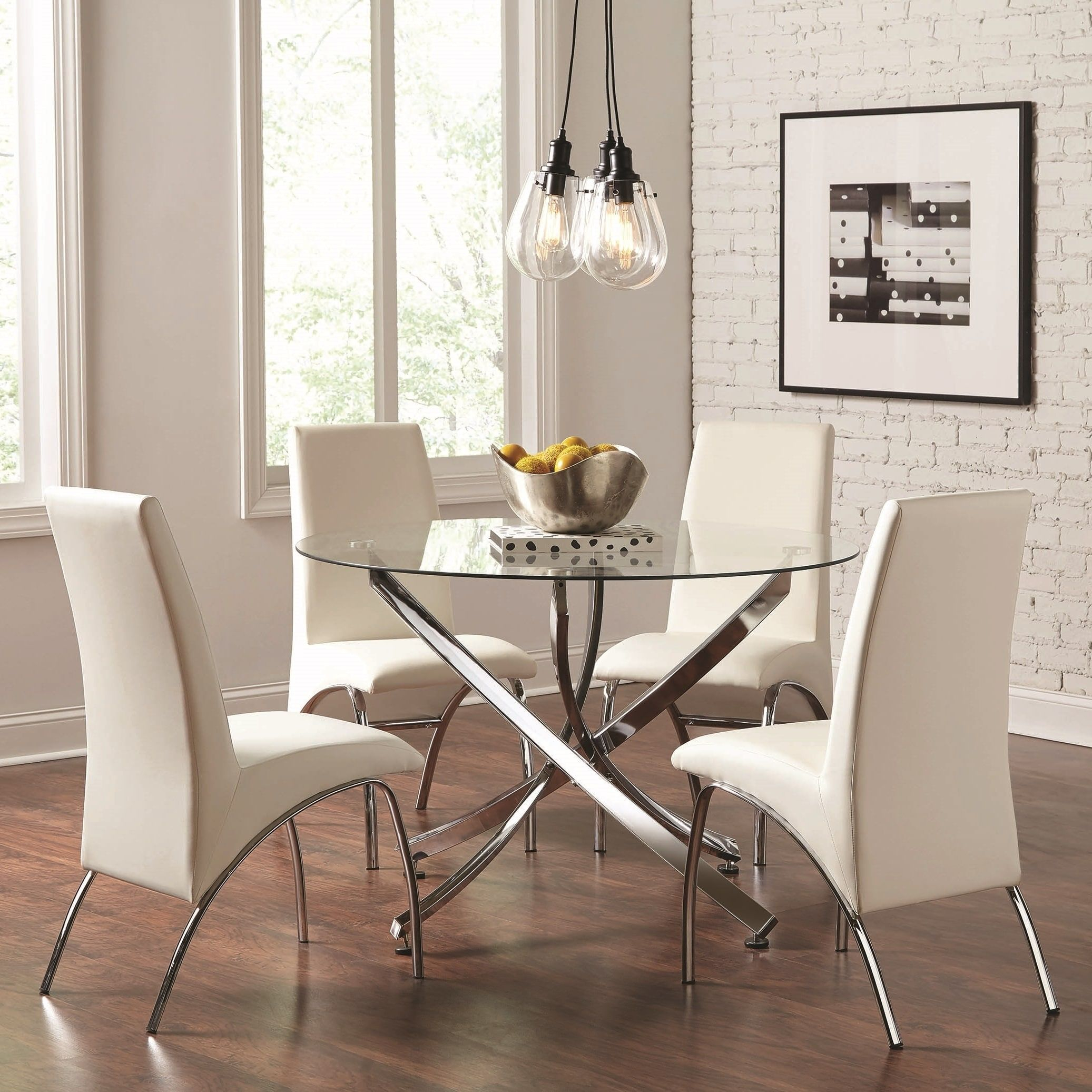 Modern Chrome Artistic Design 5 Piece Round Dining Set With for size 2073 X 2073