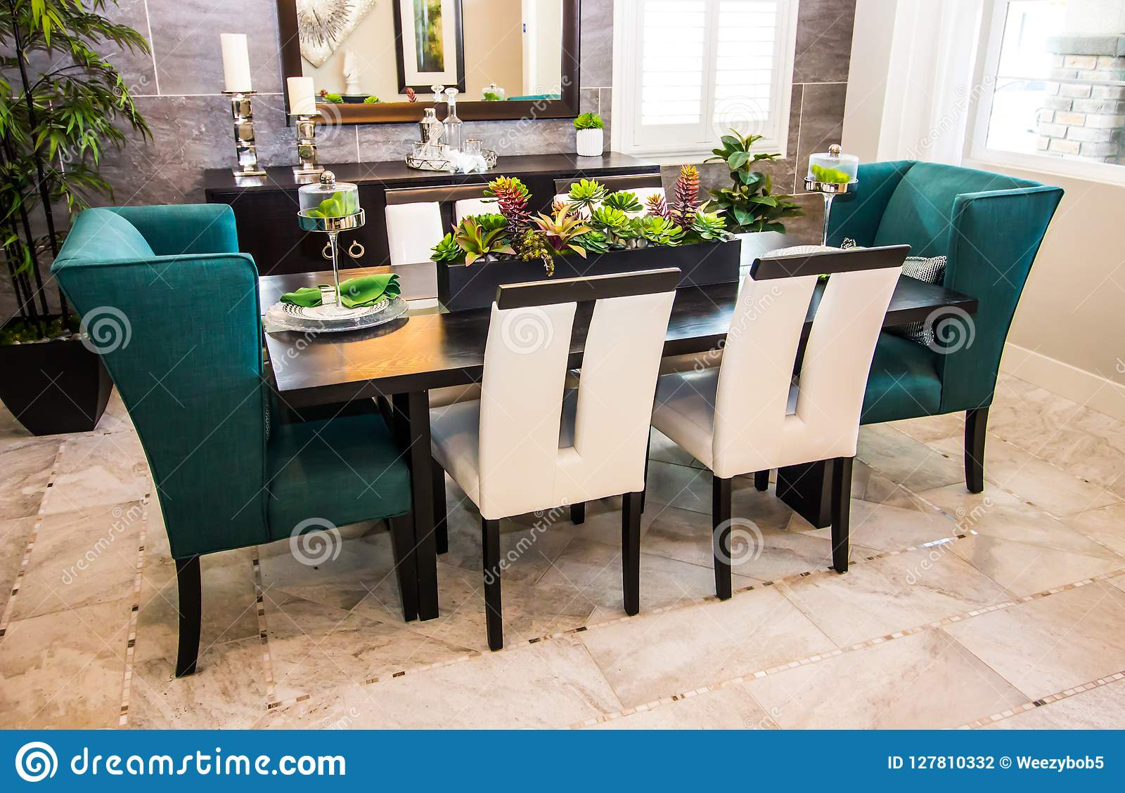 Modern Dining Room Table Hutch Chairs Stock Photo Image for dimensions 1600 X 1129