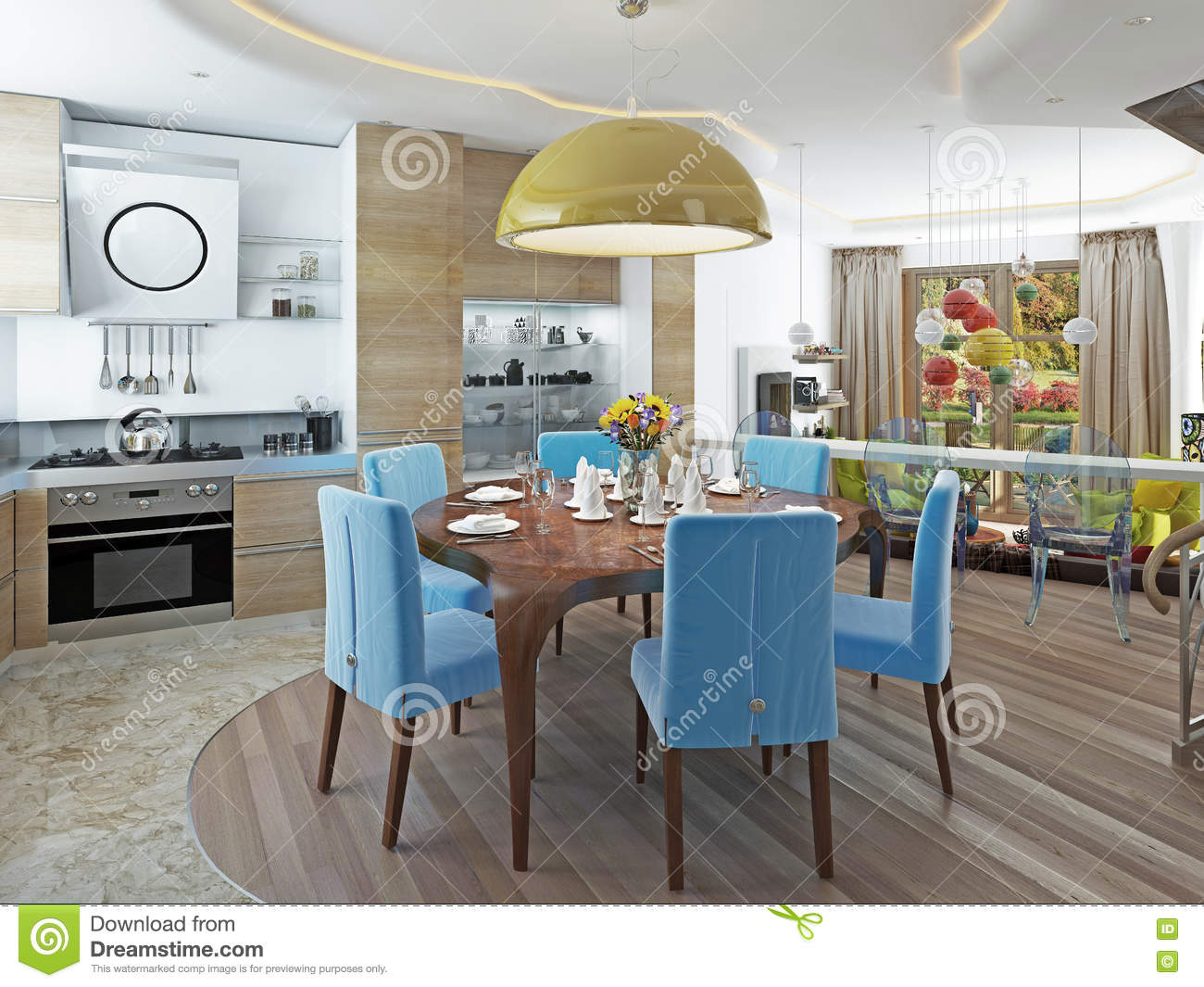 Modern Dining Room With Kitchen In A Trendy Style Kitsch throughout measurements 1300 X 1065