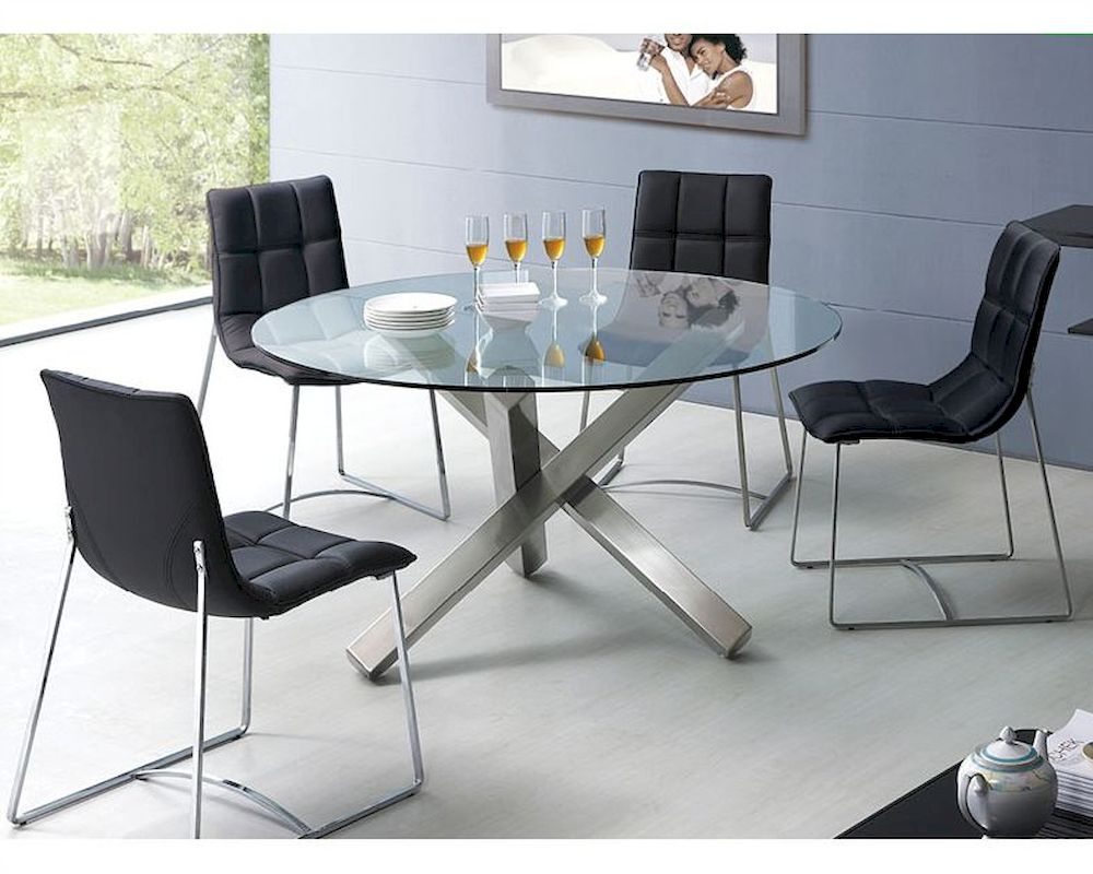 Modern Dining Set Round Glass Top Table European Design 33d231 with size 1000 X 800