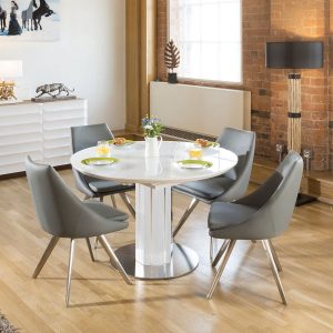 Modern Extending Dining Set Round Oval Glass Wht Table 4 Grey Chairs in dimensions 900 X 900