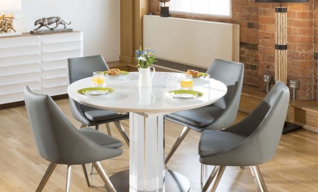 Modern Extending Dining Set Round Oval Glass Wht Table 4 Grey Chairs in dimensions 900 X 900