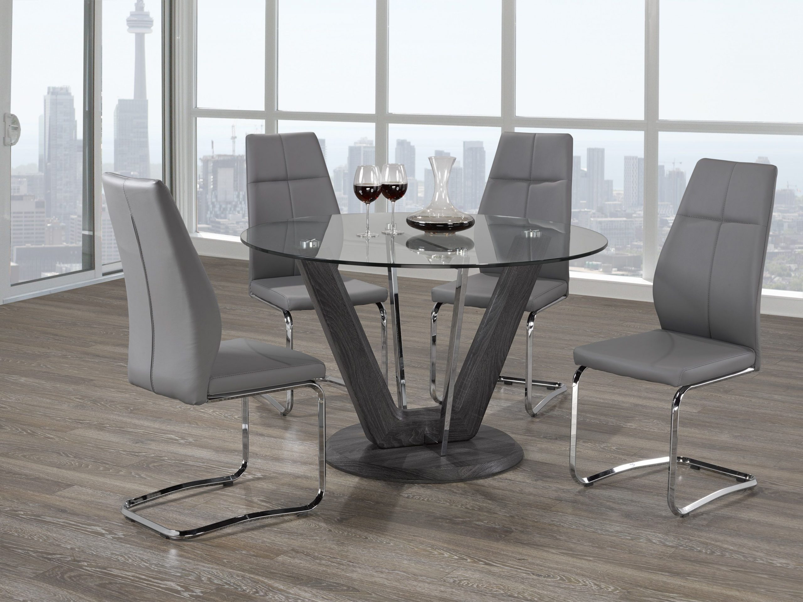 Modern Grey And Chrome Round Dining Room This Set Features for measurements 3300 X 2474