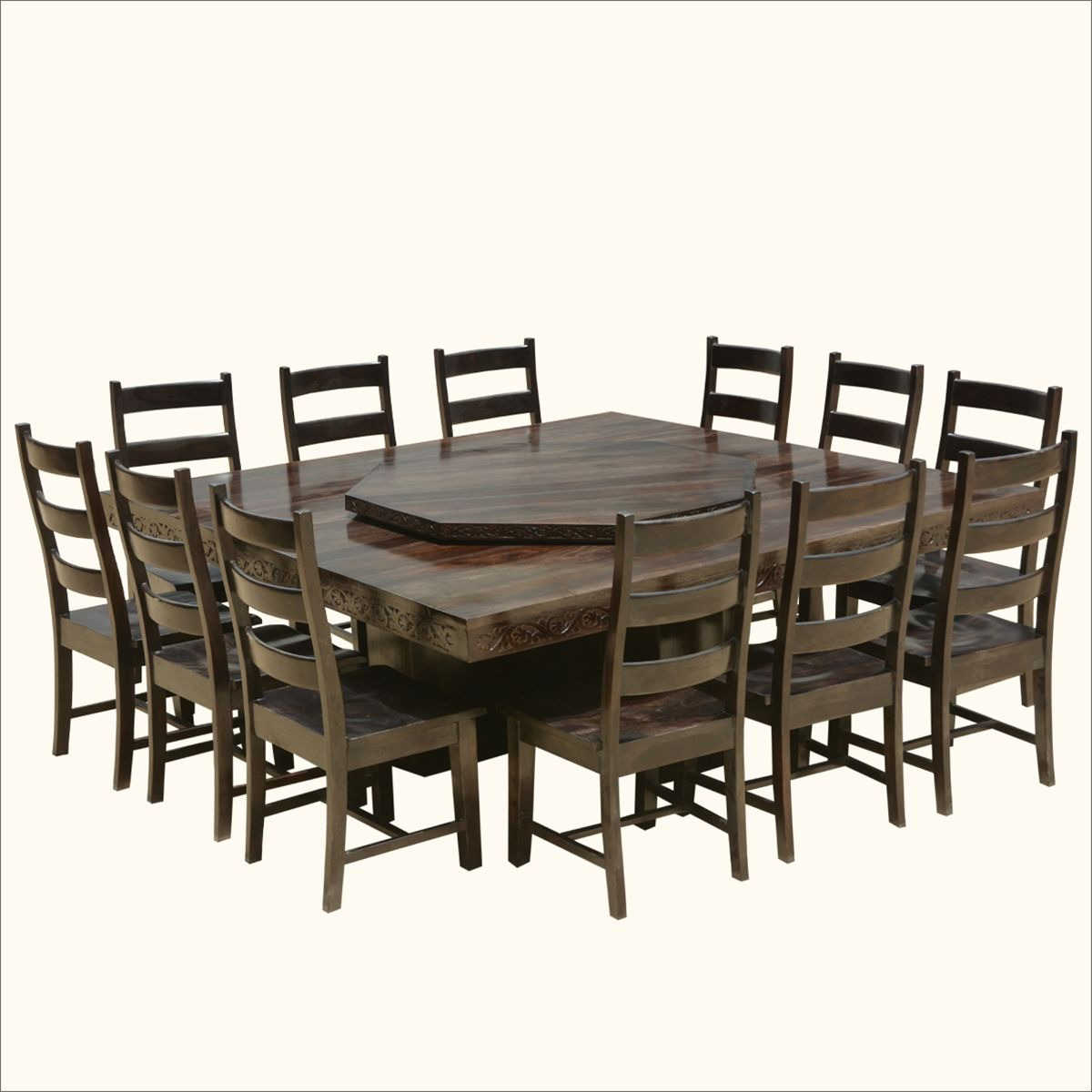 Modern Pioneer Solid Wood Lazy Susan Pedestal Dining Table for size 1200 X 1200