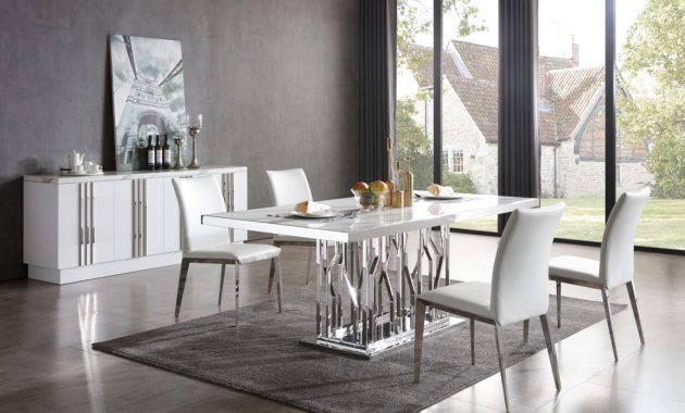 Modrest Marston Modern White Marble Stainless Steel Dining within proportions 1153 X 800
