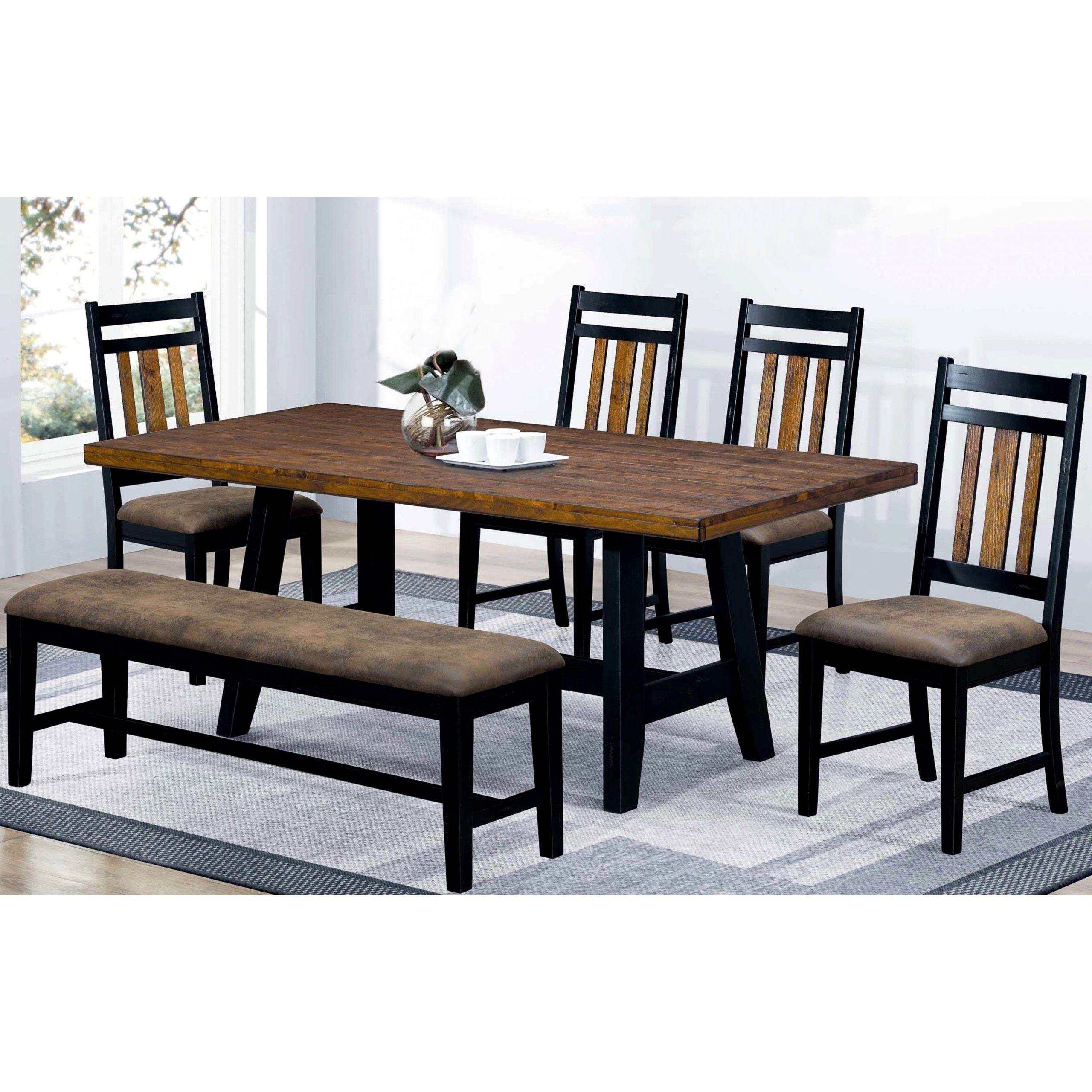 Monica Country Style Plank Design Two Tone Dining Set with dimensions 3486 X 3486