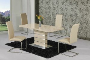 Monte Carlo Cream Ext 120 160cm High Gloss Dining Table Set Dining Chairs with proportions 1600 X 1066