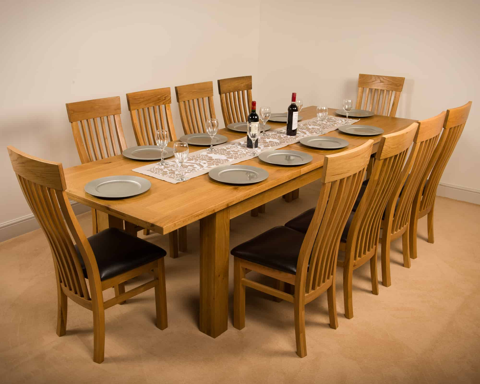 Msl Solid Wood Chunky Oak Extra Large Extending Dining Table With 10 Chairs within dimensions 2000 X 1600