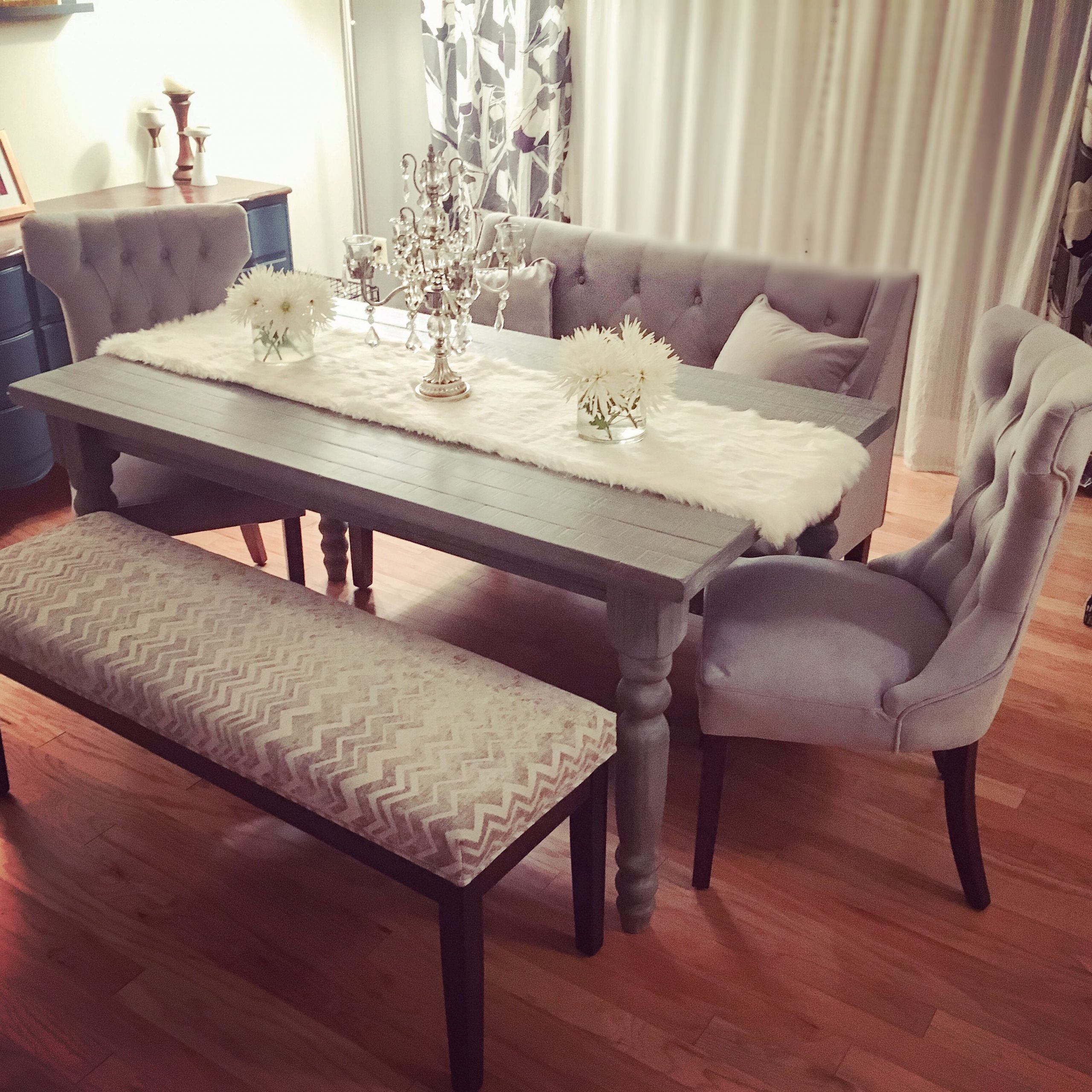 My New Grey Rustic Chic Dining Table Set Tufted Velvet throughout measurements 3024 X 3024