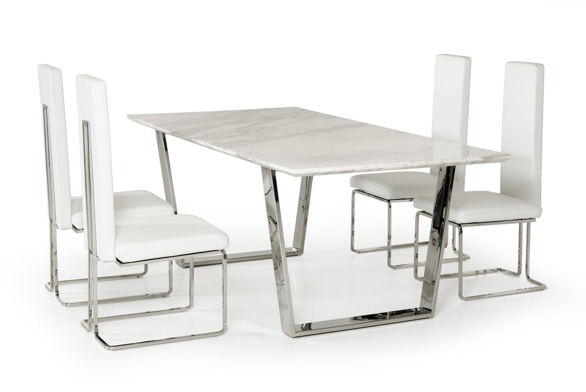 Natural White Marble Top And Chrome Legs Dining Table with regard to measurements 1200 X 804