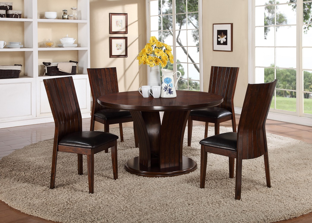 New Transitional Style 5pc Set Round Dining Table Black Uph Chairs Seat Espresso Wood Furniture regarding measurements 1050 X 751