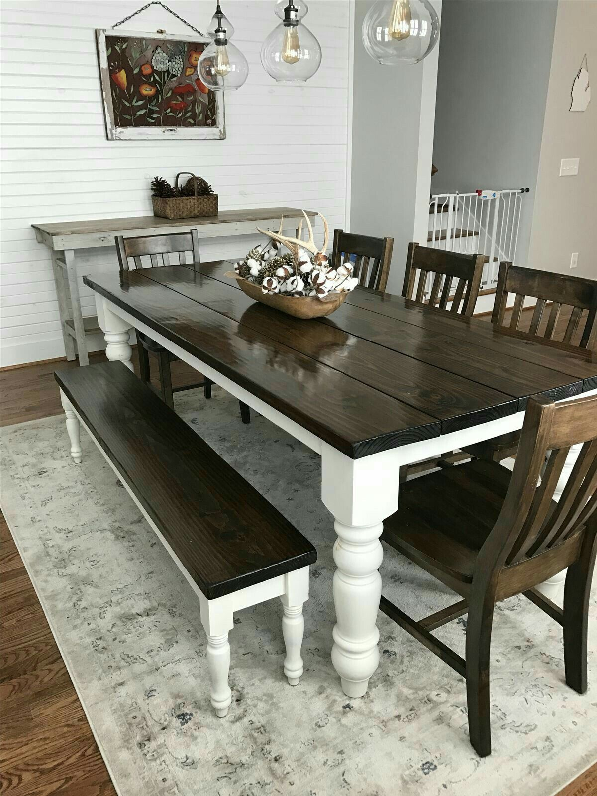 No Bench But Love The White Against The Dark Wood Dining with size 1200 X 1599