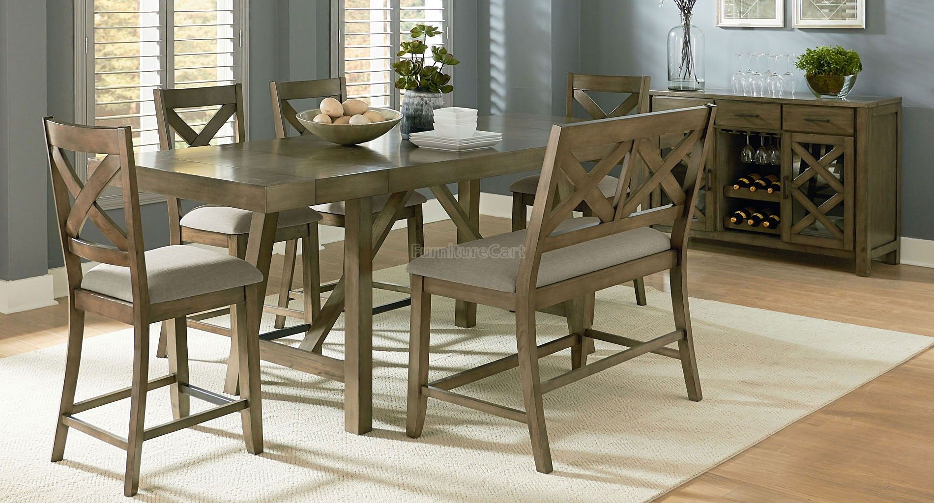 Omaha Counter Height Dining Set W X Back Bench Grey intended for size 1900 X 1024