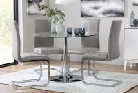 Orbit Round Glass Chrome Dining Table With 4 Perth Light Grey Leather Chairs within proportions 2000 X 1240