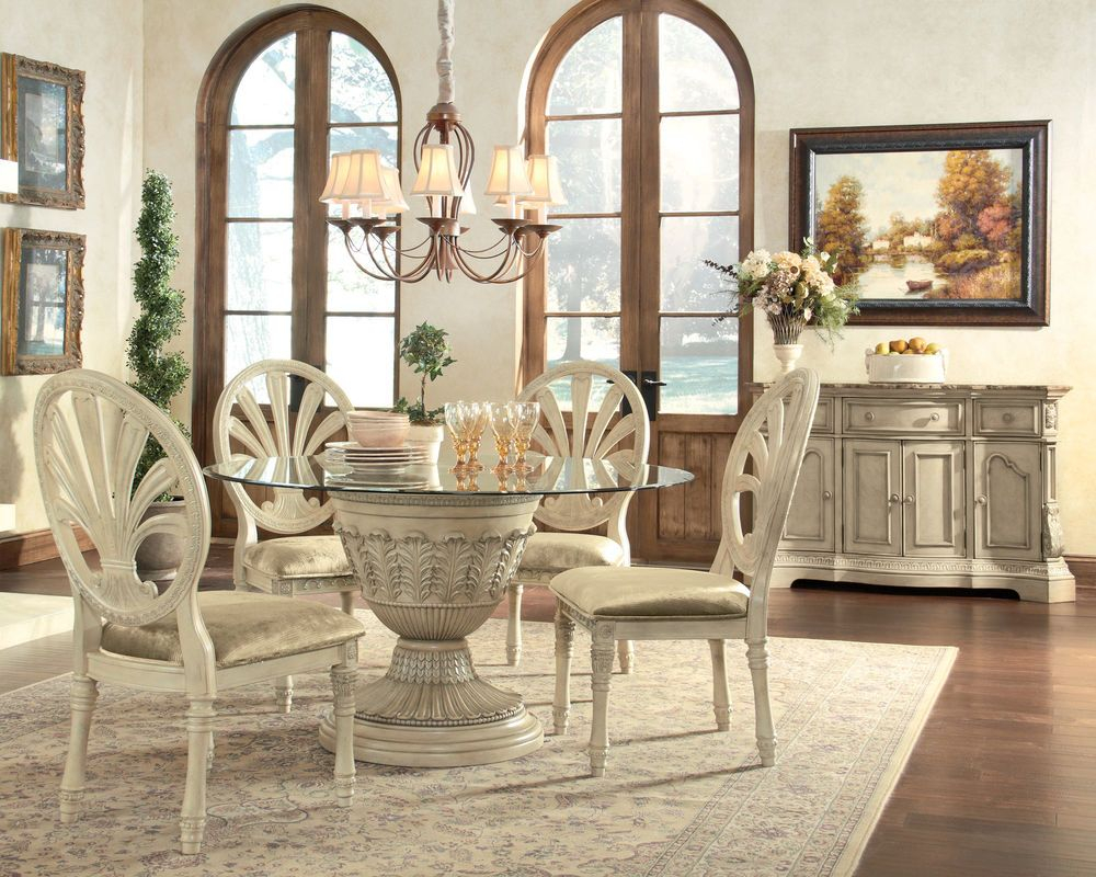 Ortanique 5pc Dining Room Round Table Set Old World White regarding proportions 1000 X 800