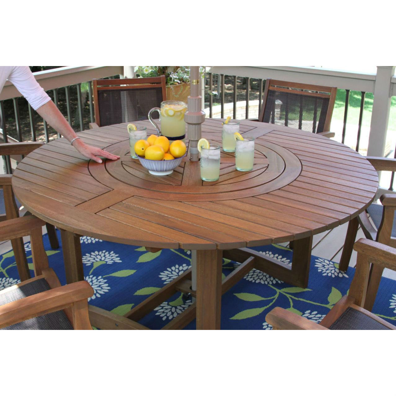 Outdoor Interiors Round Eucalyptus 63 Lazy Susan Dining Table 20663 intended for sizing 1277 X 1277