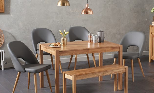 Oxford 120cm Solid Oak Dining Table With Halifax Faux Leather Chairs With Oxford Bench in proportions 1466 X 1200