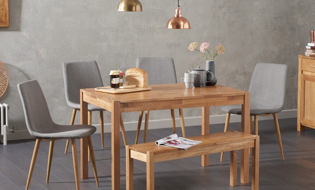 Oxford 150cm Solid Oak Dining Table With Helsinki Fabric Chairs And Oxford Bench with regard to proportions 1466 X 1200