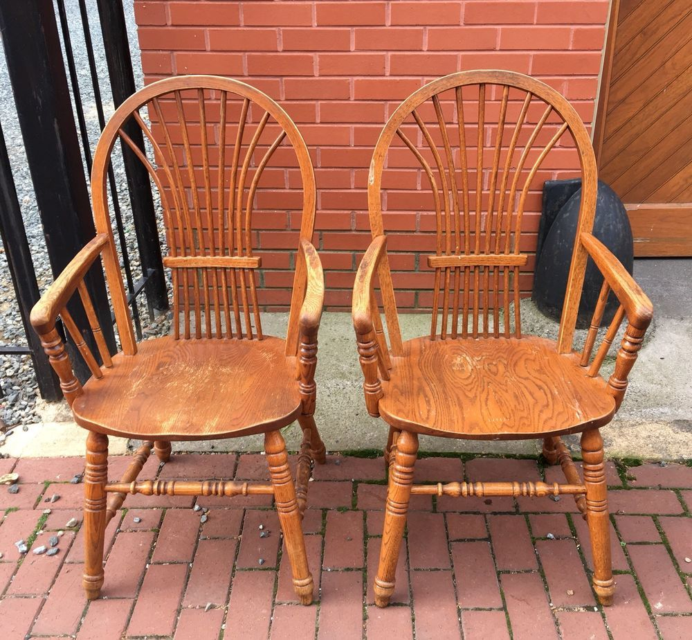 Pair Richardson Brothers Company Solid Oak Arm Chairs Usa with regard to proportions 1000 X 924