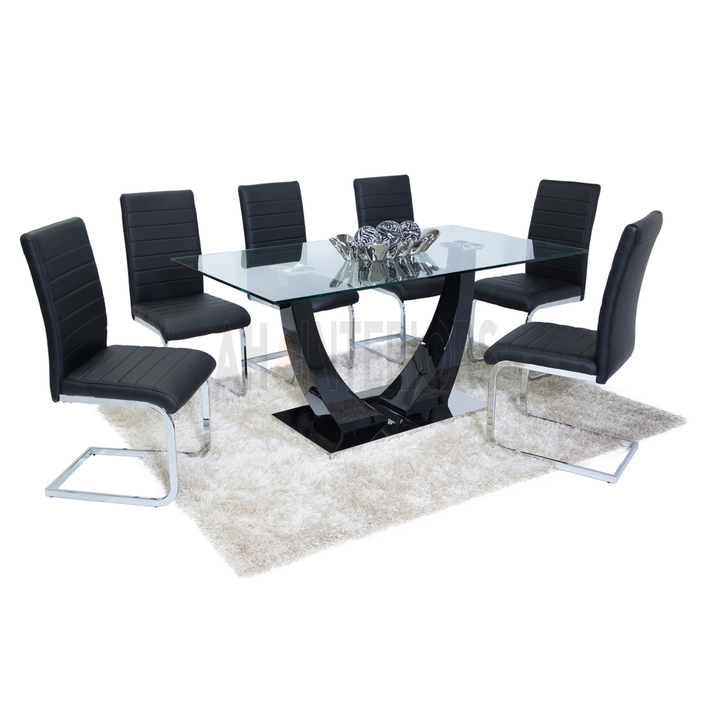 Peake Tempered Clear Glass Top Dining Table With 6 Chairs throughout proportions 1000 X 1000