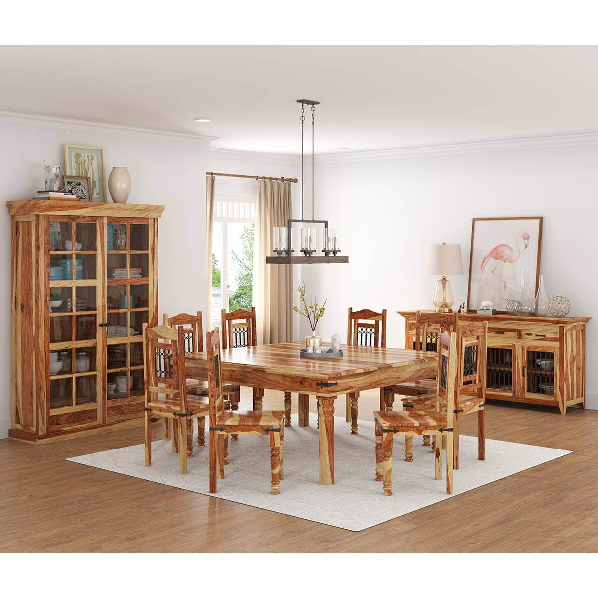 Peoria Rustic Solid Wood 11 Piece Square Dining Room Set regarding measurements 1200 X 1200