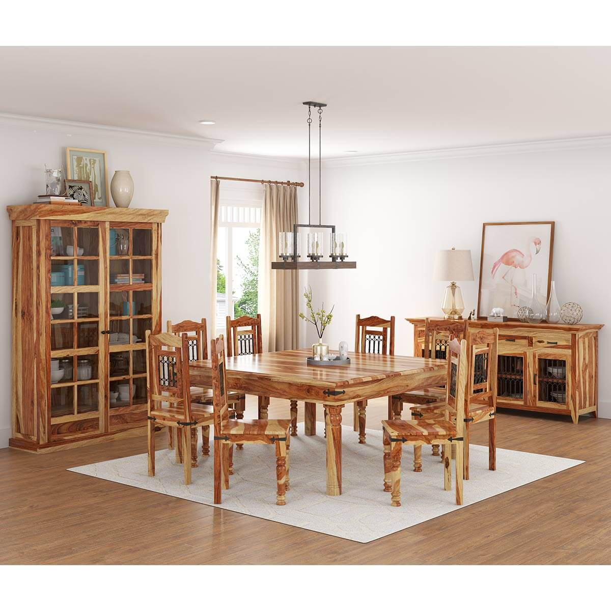Peoria Rustic Solid Wood 11 Piece Square Dining Room Set within size 1200 X 1200