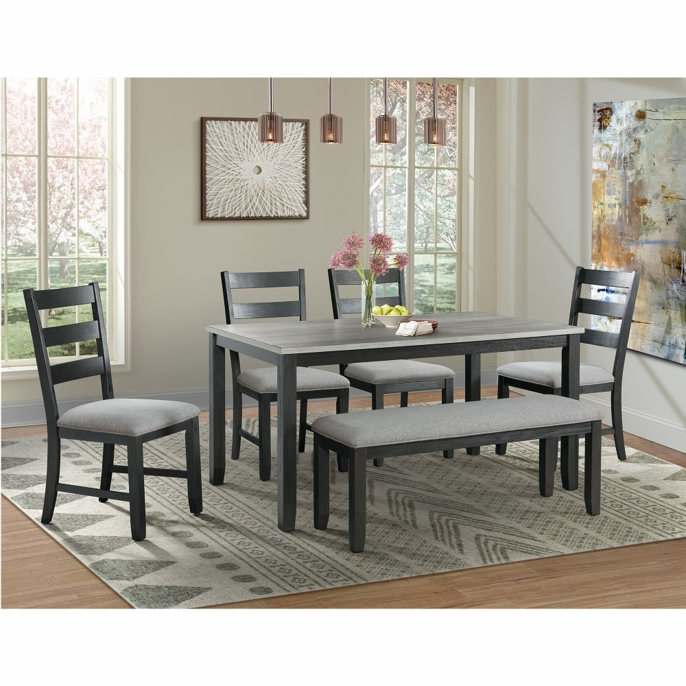 Picket House Furnishings Kona Gray 6pc Dining Set Table Four Chairs Bench Dmt3006ds within dimensions 1000 X 1000