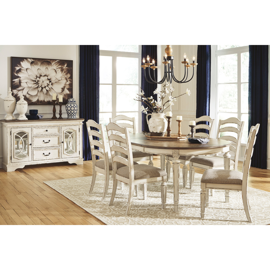 Realyn Oval Dining Room 7pc Set Table W6 Ladder Back Chairs within dimensions 1134 X 1134