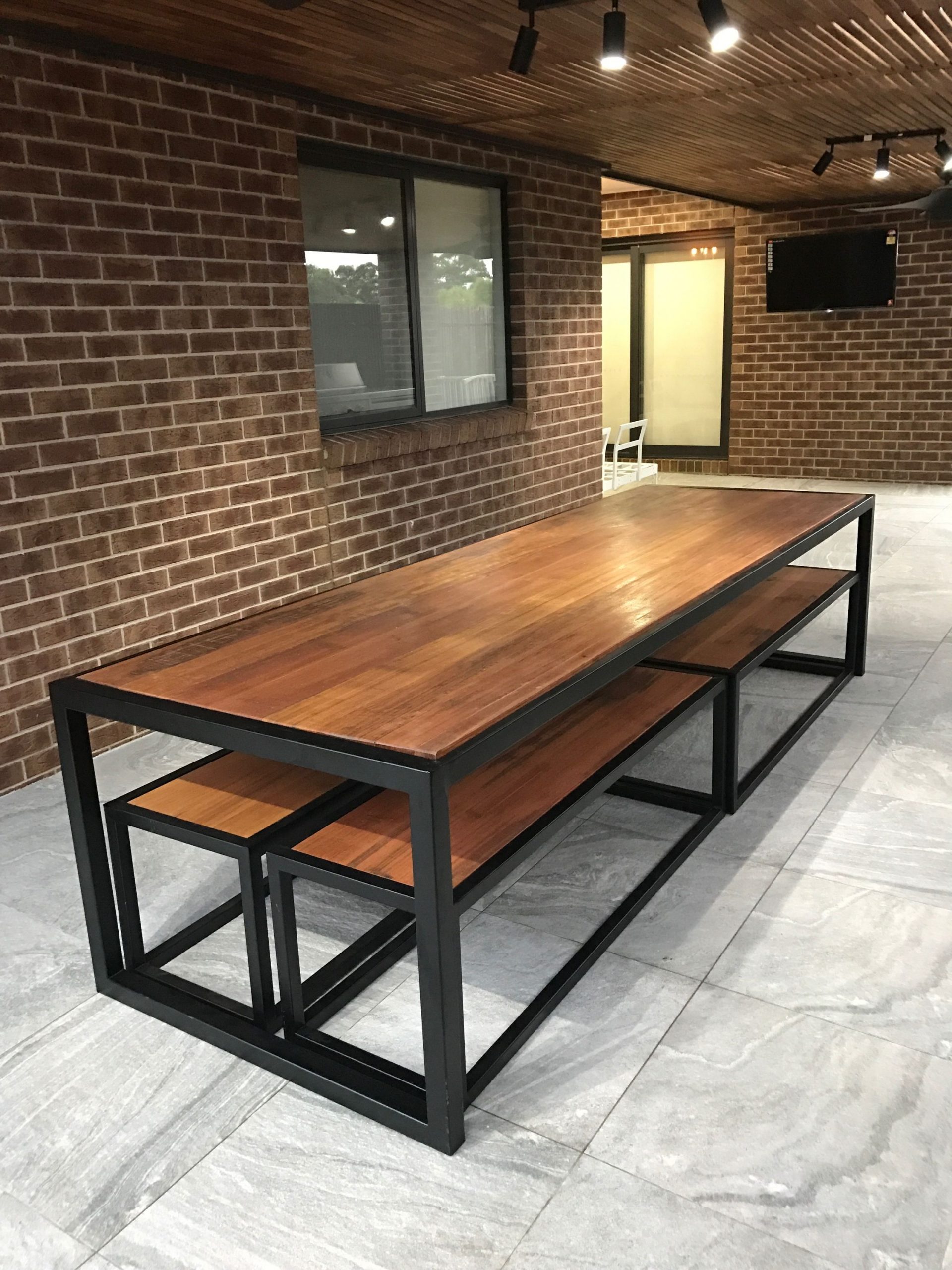 Recycled Tasmanian Oak Industrial Dining Table And Bench for size 2250 X 3000