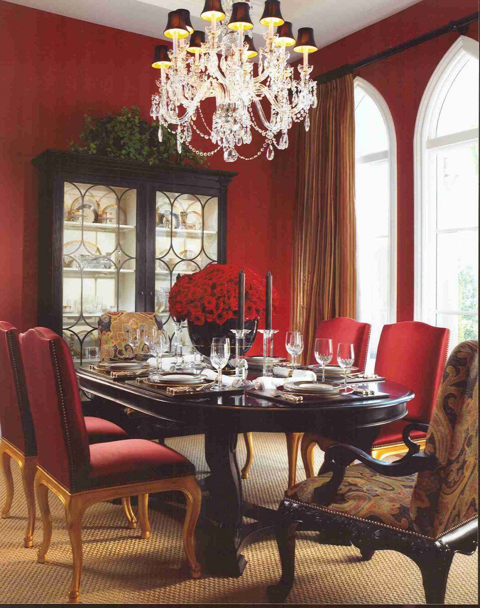 Red Dining Room With White Trim And This Dining Room Table with regard to measurements 980 X 1241