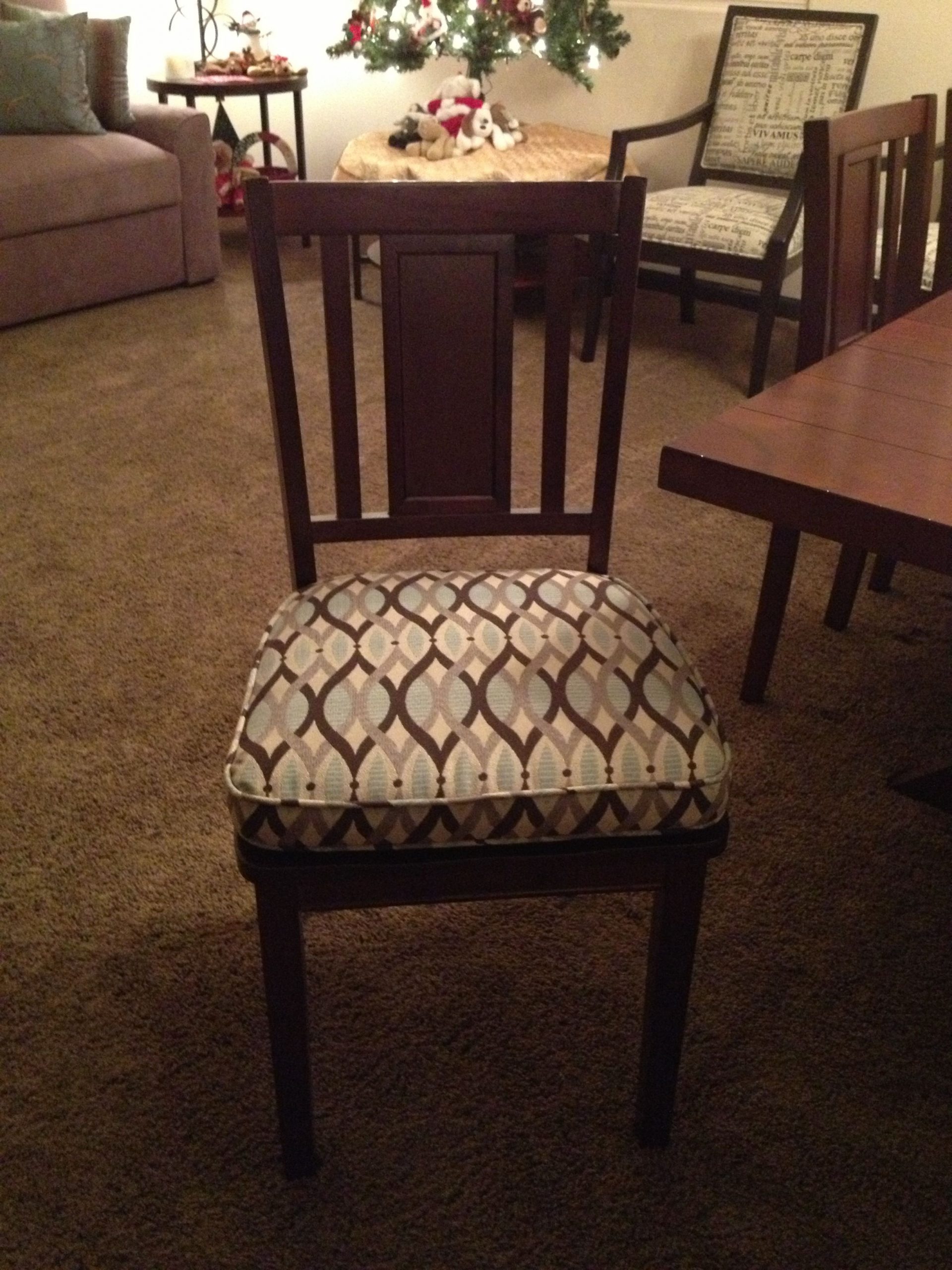 Reupholstered Dining Chairs With A Repeat Pattern Fabric And intended for sizing 2448 X 3264