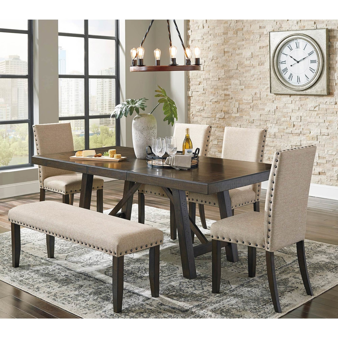 Rokane Dining Room 6pc Set Table 4 Chairs Bench Dining for measurements 1134 X 1134