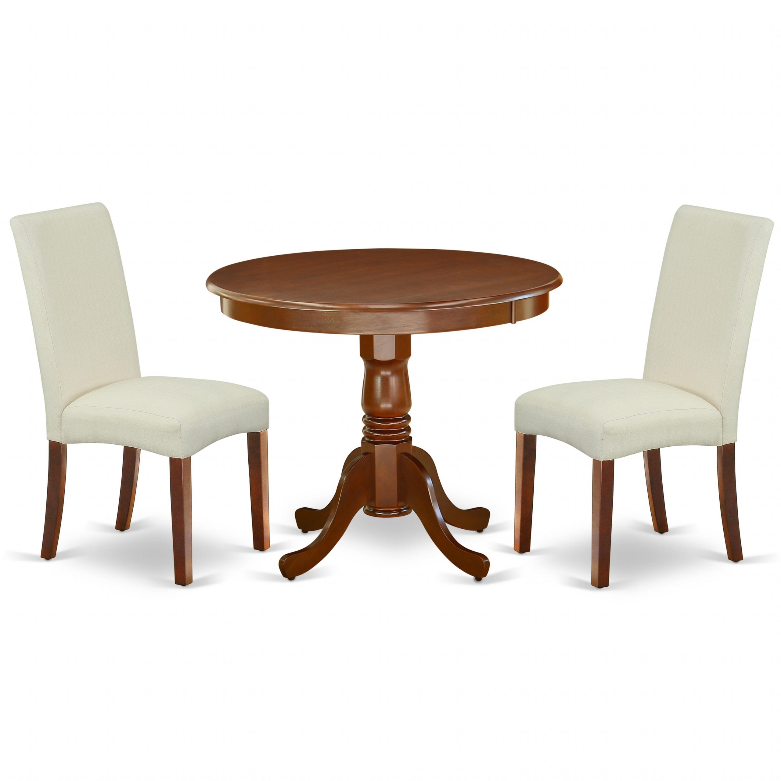 Round 36 Inch Table And Parson Chairs In Cream Linen Fabric Number Of Chairs Option within size 3500 X 3500