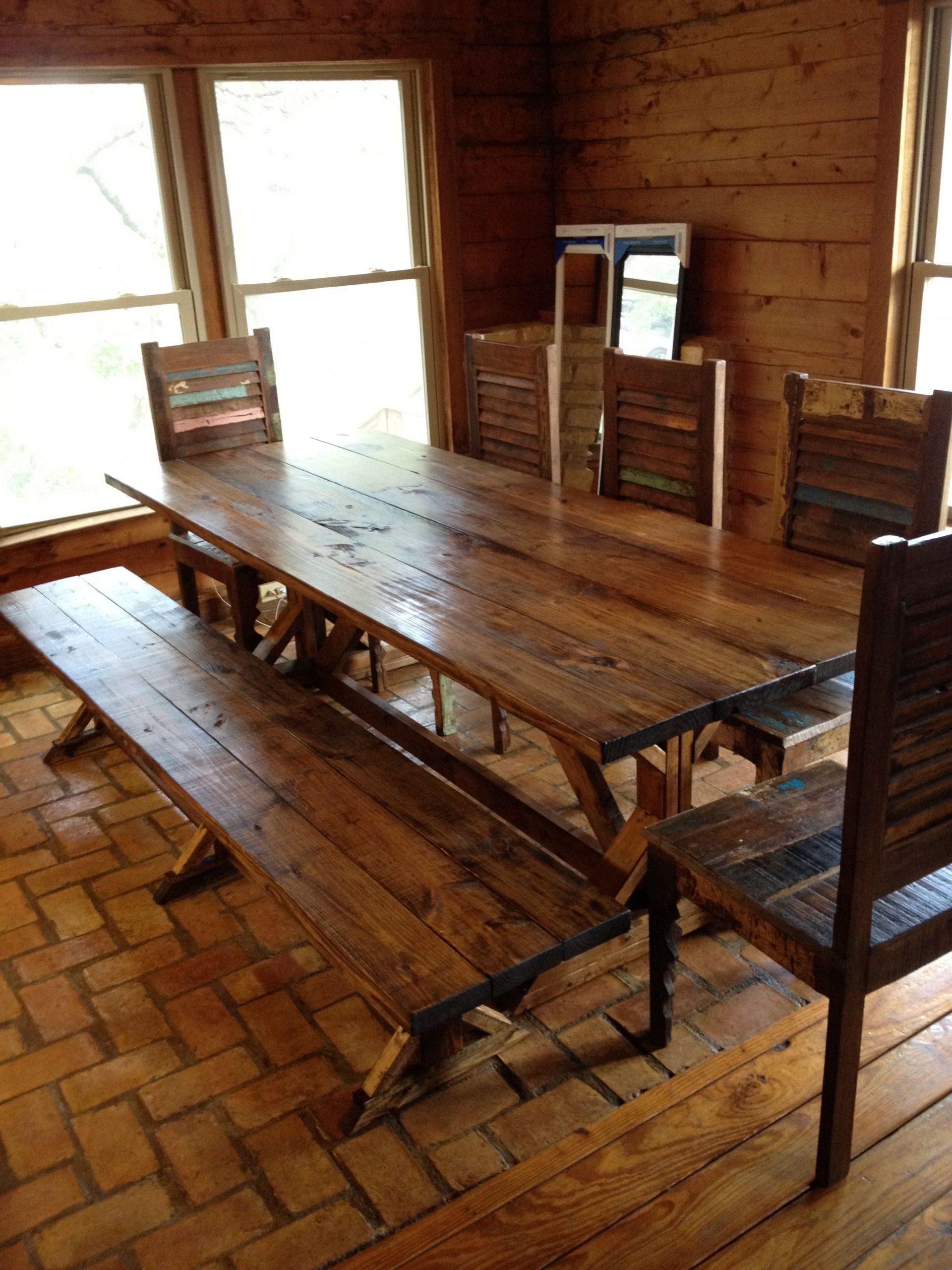 Rustic Dining Table Picnic Style With Bench Seating And regarding dimensions 2448 X 3264