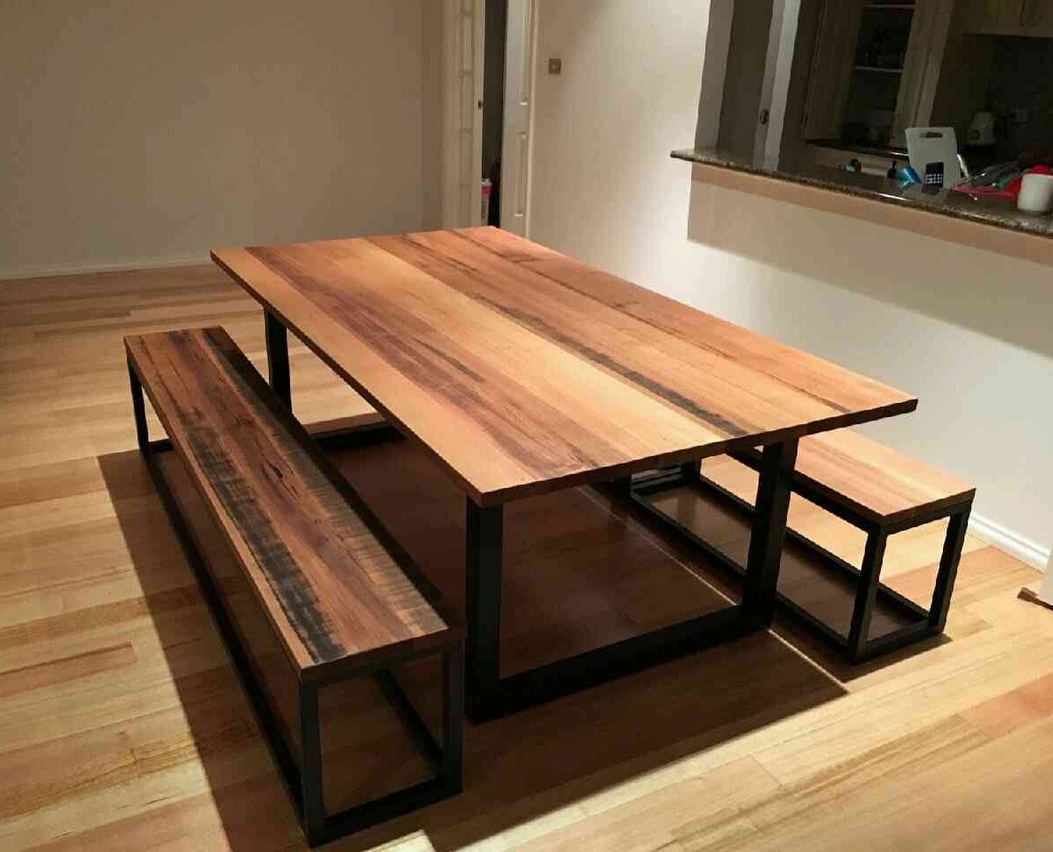 Rustic Recycled Tasmanian Oak Dining Table And Bench Seats for size 1187 X 960