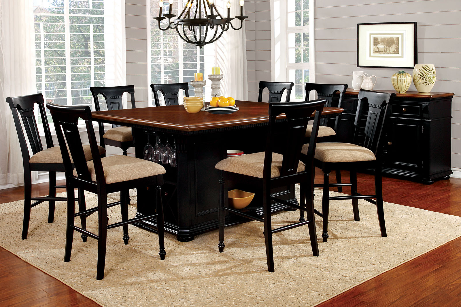 Sabrina Country Style 9pc Cherry Black Finish Counter Height Dining Table Set within proportions 1600 X 1067