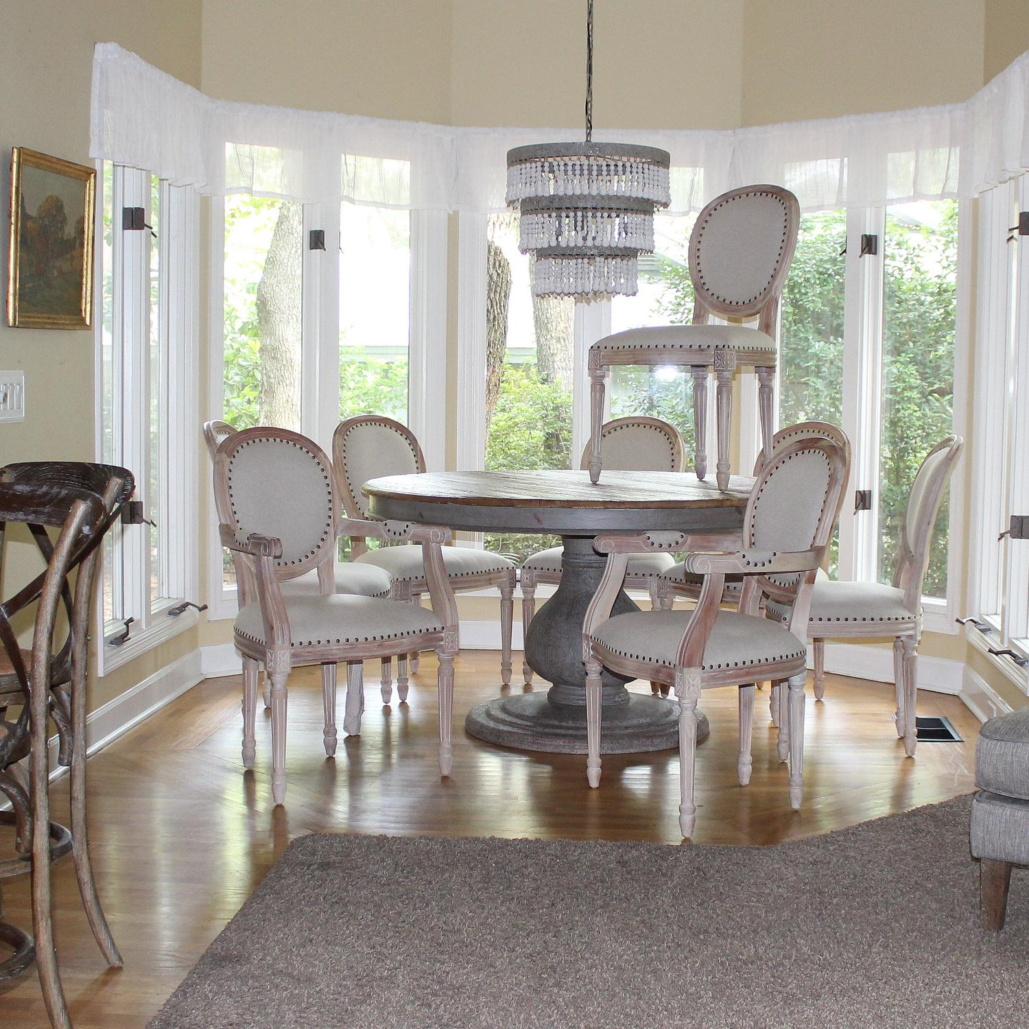 Set Dining Room Chairs Two Arm And Six Side Aged White Wash With Fabric Seats for measurements 1500 X 1500