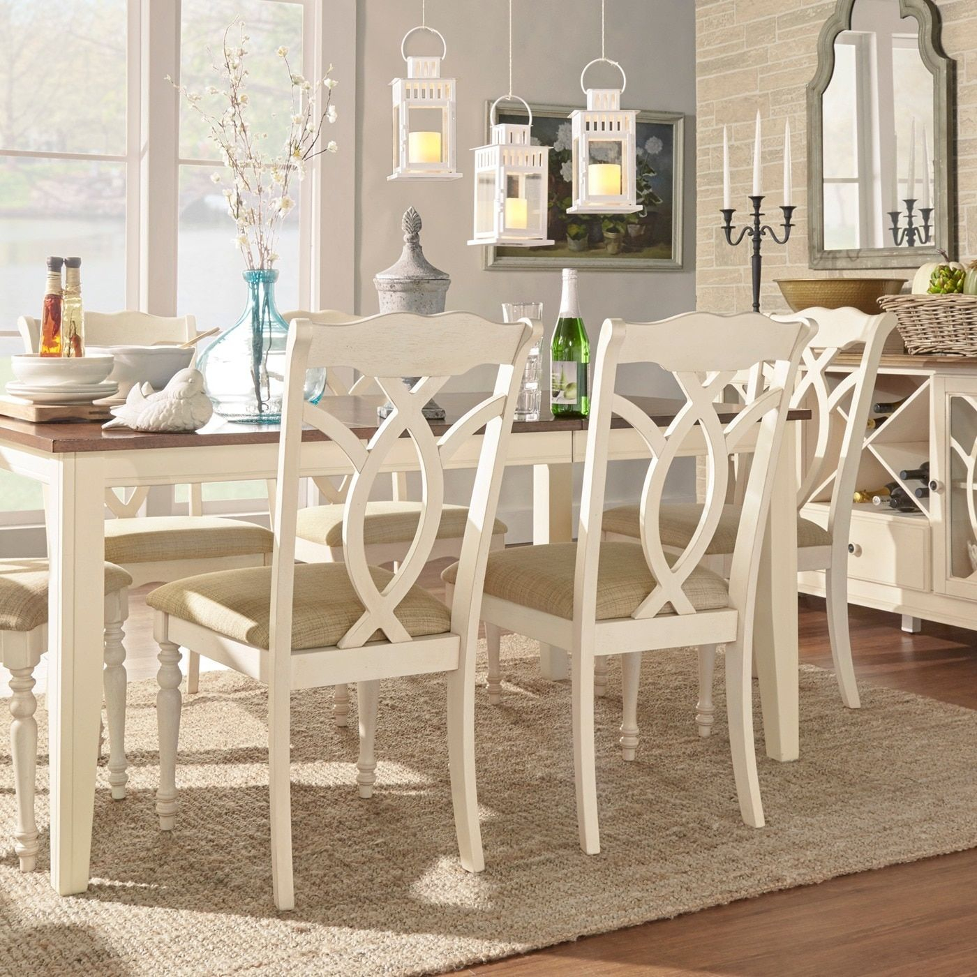 Shayne Country Antique White Beige Dining Chairs Set Of 2 regarding measurements 1400 X 1400