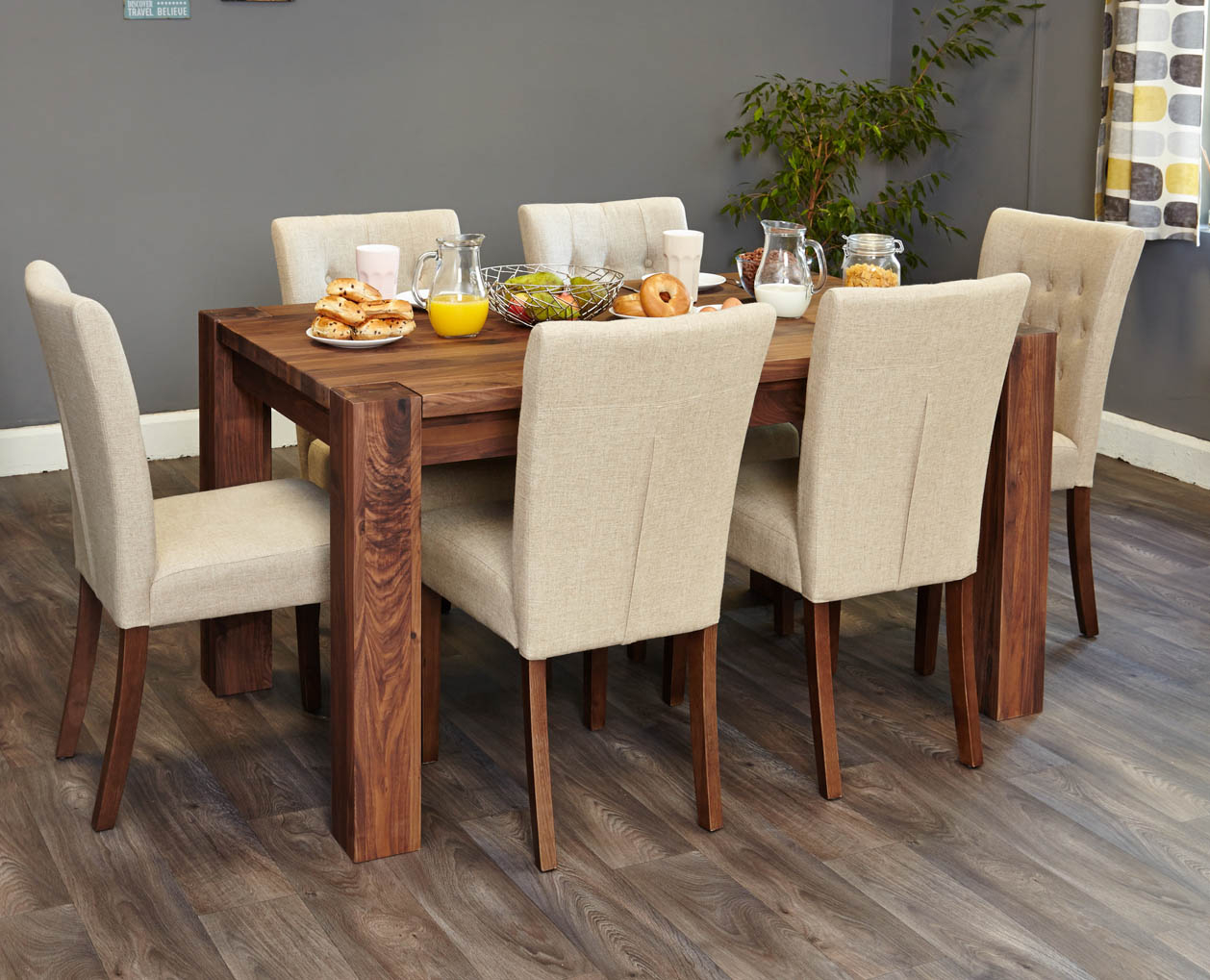 Shiro Walnut 5ft Dining Table Set in size 1258 X 1019