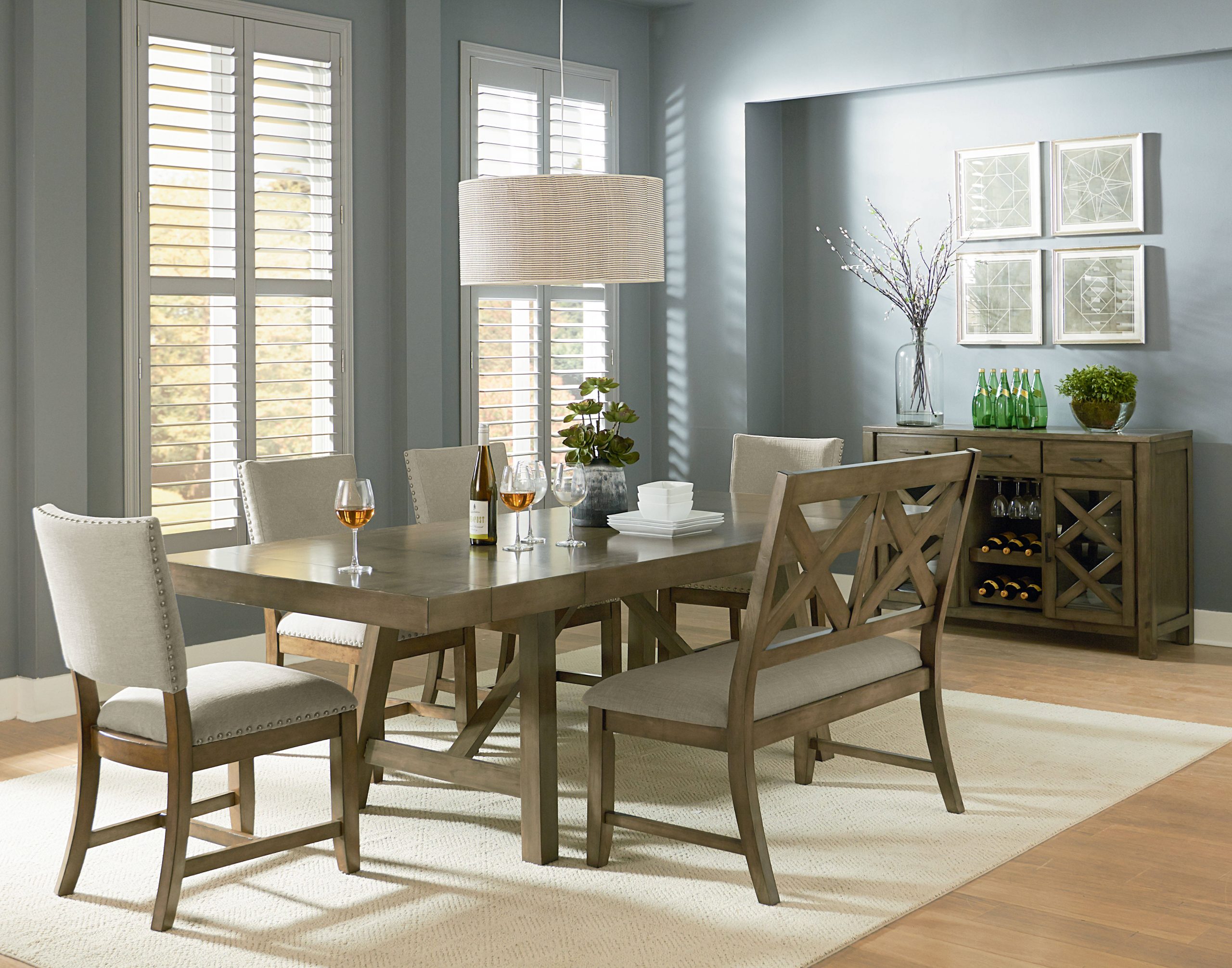 Standard Furniture Omaha Grey 6pc Dining Set With X Back Bench intended for dimensions 5198 X 4084