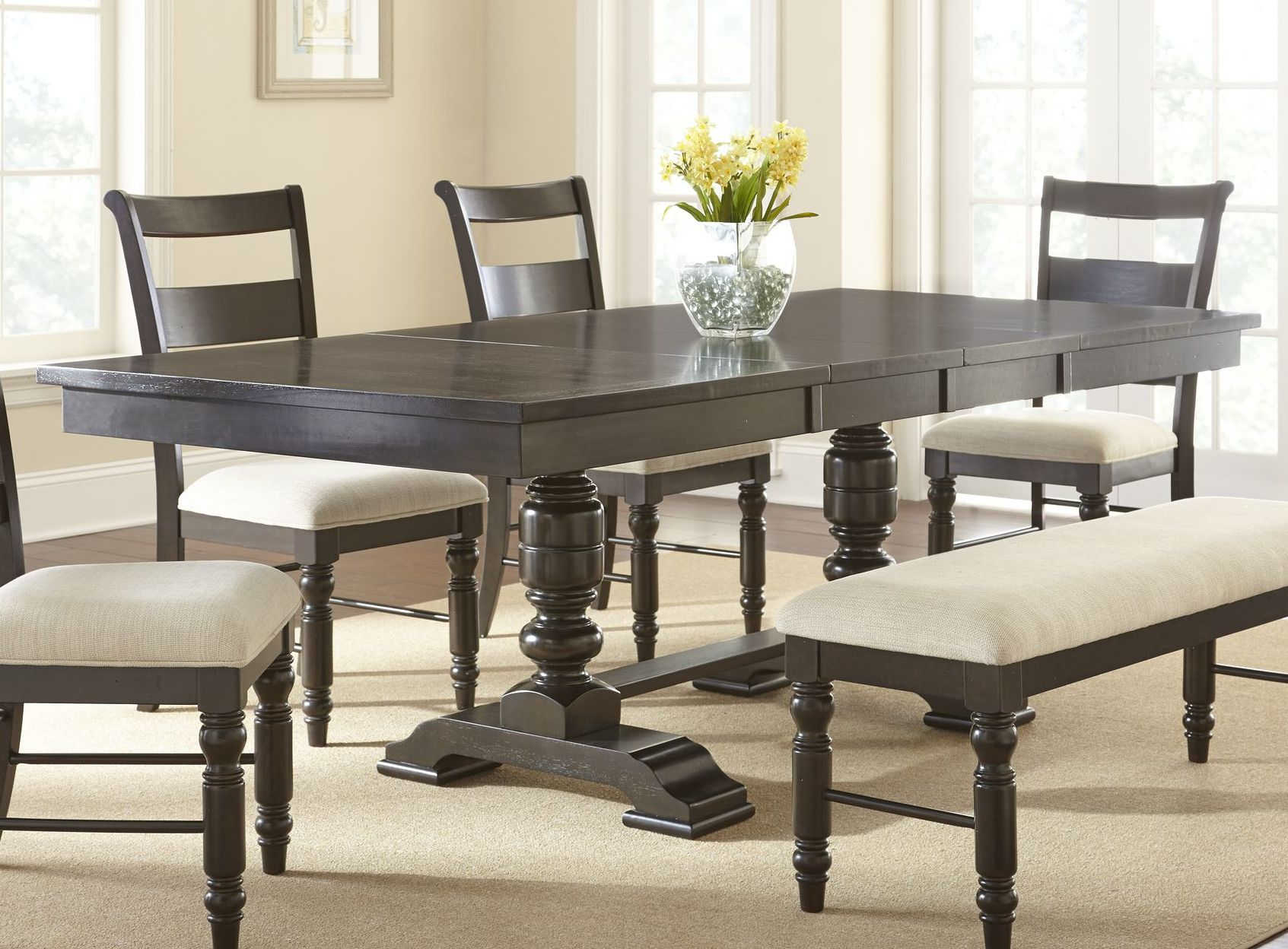 Steve Silver Hester Antique Charcoal 18 Inch Leaves Dining Table with regard to measurements 1693 X 1248