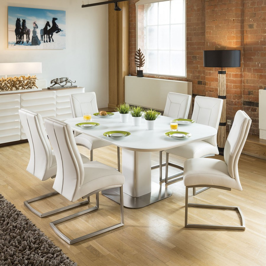Stunning Dining Set White Glass Square Extending Table 6 Chairs 4110 in proportions 900 X 900