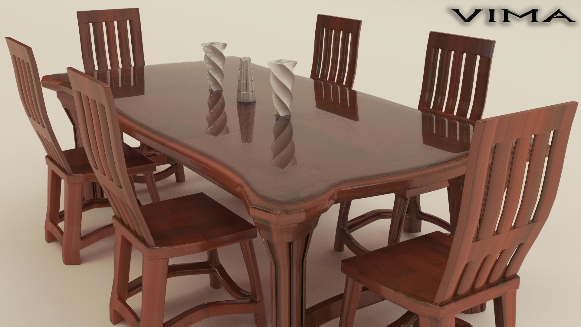 Stylish Wooden Dining Table Set 3d Model pertaining to sizing 1920 X 1080
