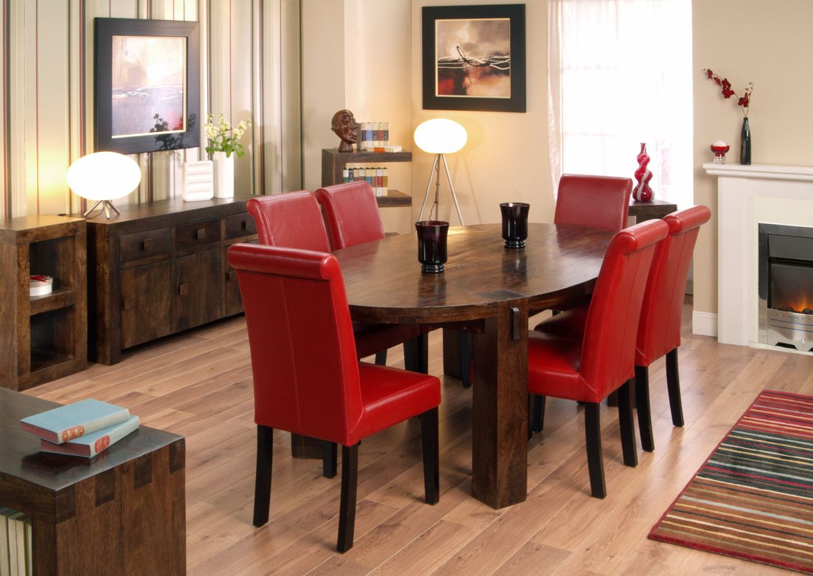 Table With Red Chairs Wooden Oval Modern Dining Table With intended for size 1181 X 838