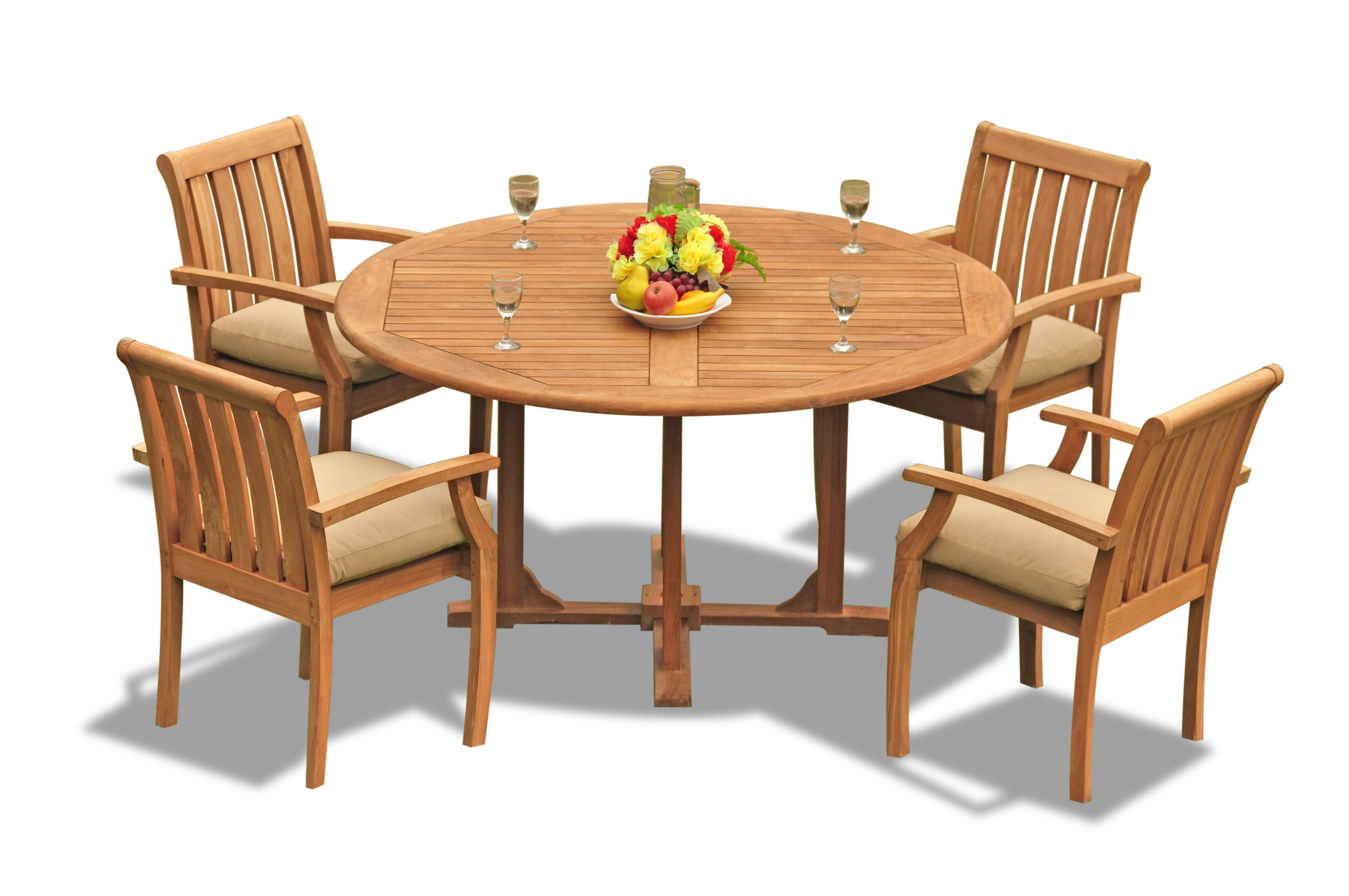 Teak Dining Set 4 Seater 5 Pc 60 Round Dining Table And 4 Somerset Stacking Armcaptain Chairs Outdoor Patio Grade A Teak Wood Wholesaleteak for dimensions 2400 X 1594
