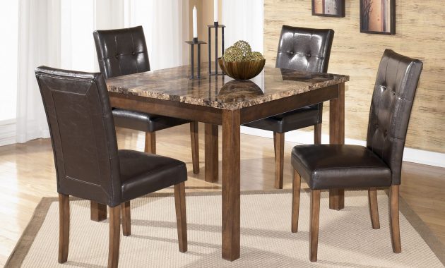 Theo Contemporary Brown Wood Pvc Marble Square Table And 4 with proportions 3000 X 2401