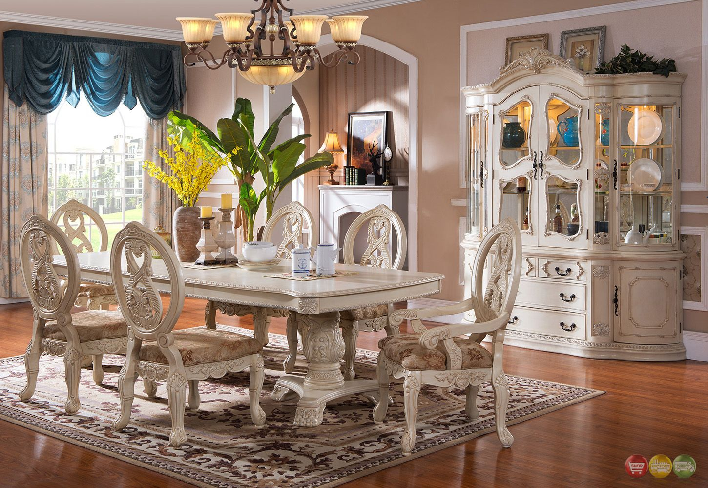 Traditional Antique White Formal Dining Room Furniture Set in measurements 1450 X 999