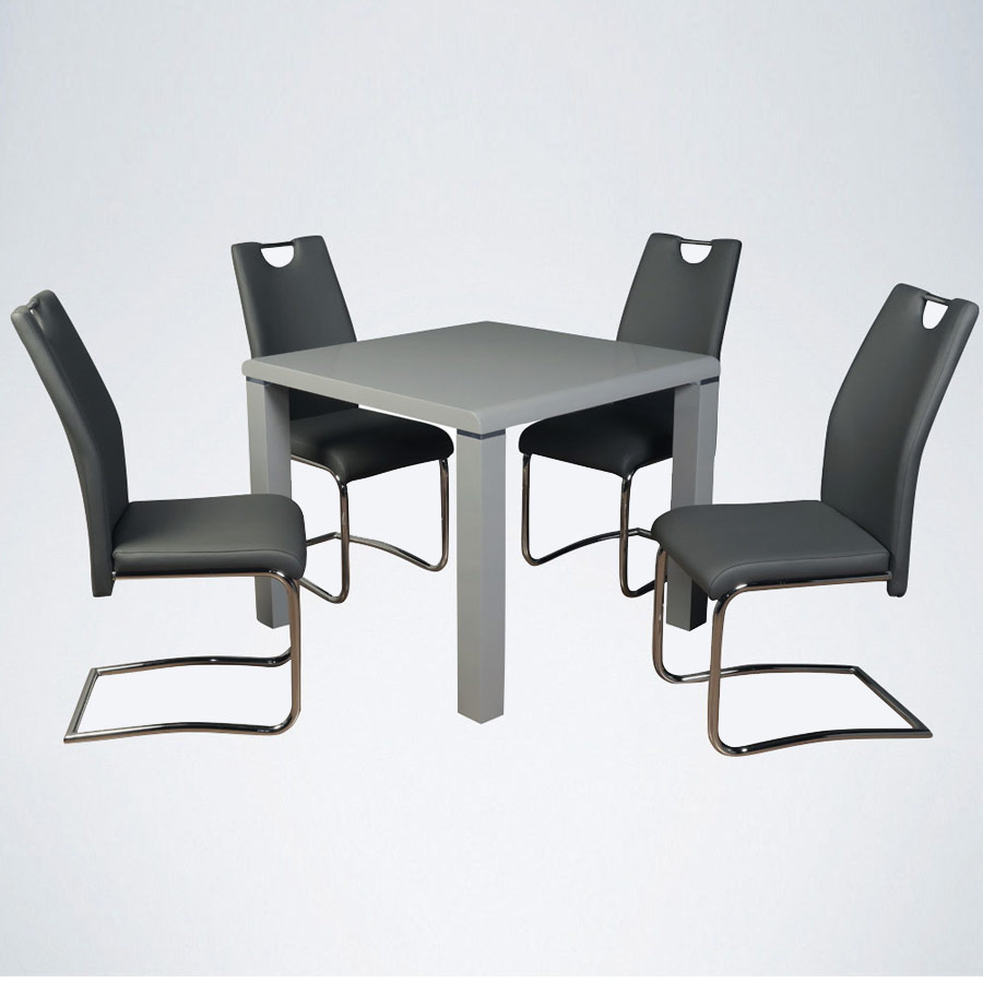 Trend High Gloss Grey 3ft Square Dining Table 4 Chairs with proportions 900 X 900