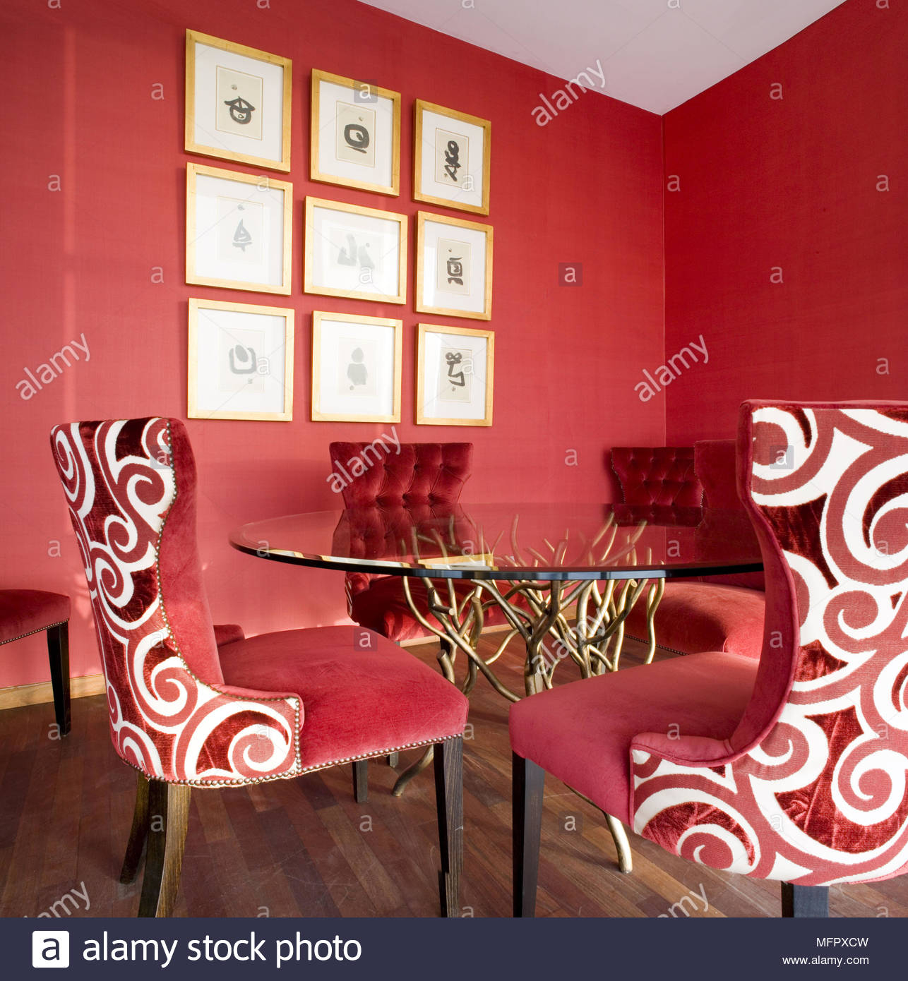 Upholstered Chairs With White Pattern At Glass Topped Table inside dimensions 1286 X 1390